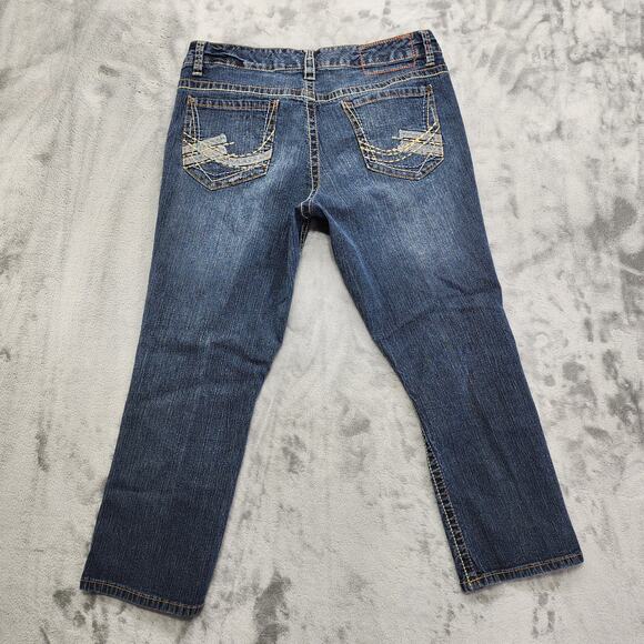 Supplies Jeans Womens 14 Blue Mid Rise Crop Capri Stretch Ramie Denim Distressed - Picture 3 of 15